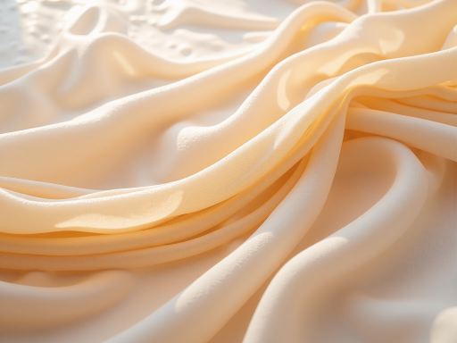 丝绸面料特写，光滑细腻的表面反射出柔和光泽，质地轻盈飘逸，展示丝绸的高级质感